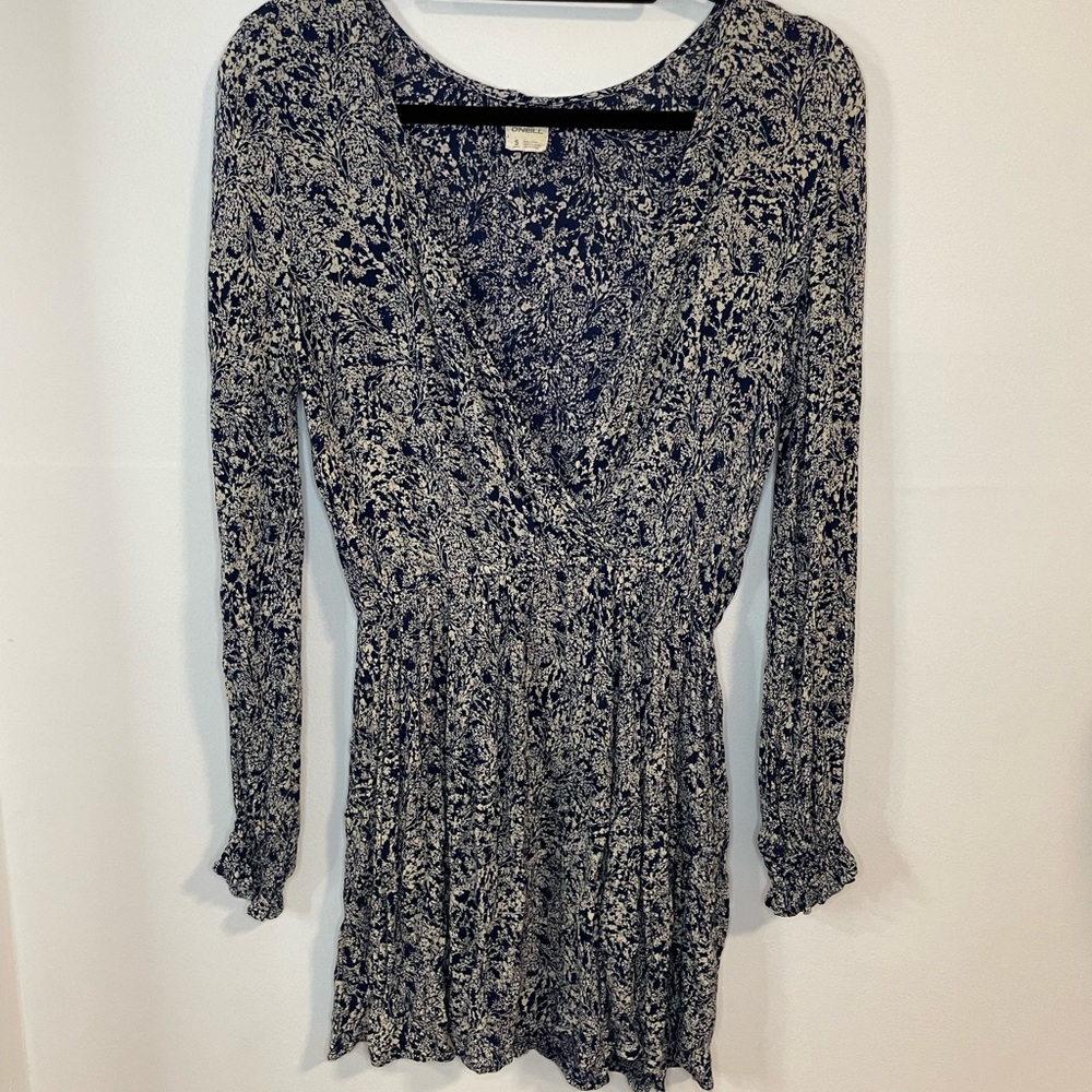 Womens Oneill Dress Deep Plunge V Neck Long Sleeve Mini Dress Sz Small Blue